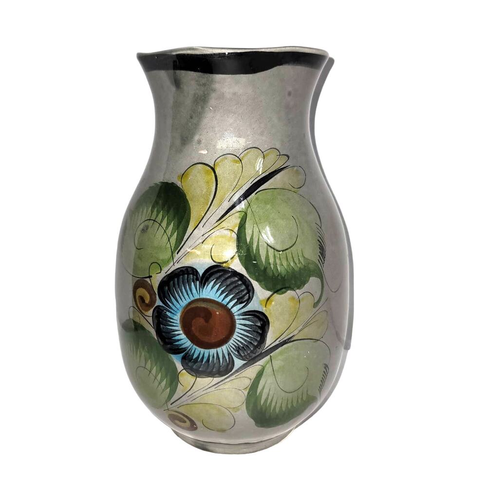 Mexico pottery sangria pitcher floral Mexican jug pottery floral handle TALAVERA